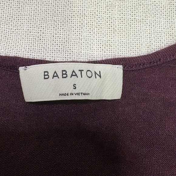 Babaton Womens Small Wool Rayon Blend Purple Ruched Long Sleeve T-Shirt Stretch - Picture 2 of 8